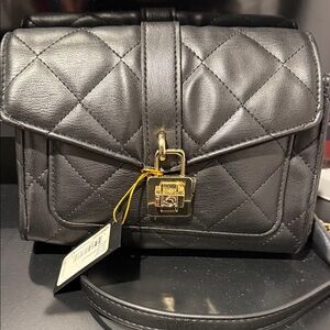 bebe Black Quilted Crossbody Bag with Gold Lock